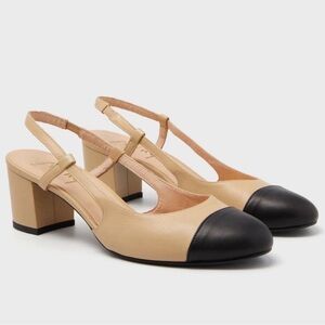 Tuckernuck French Sole Baton Pumps Sling Back Block Heels in Black/Nude Size 9.5